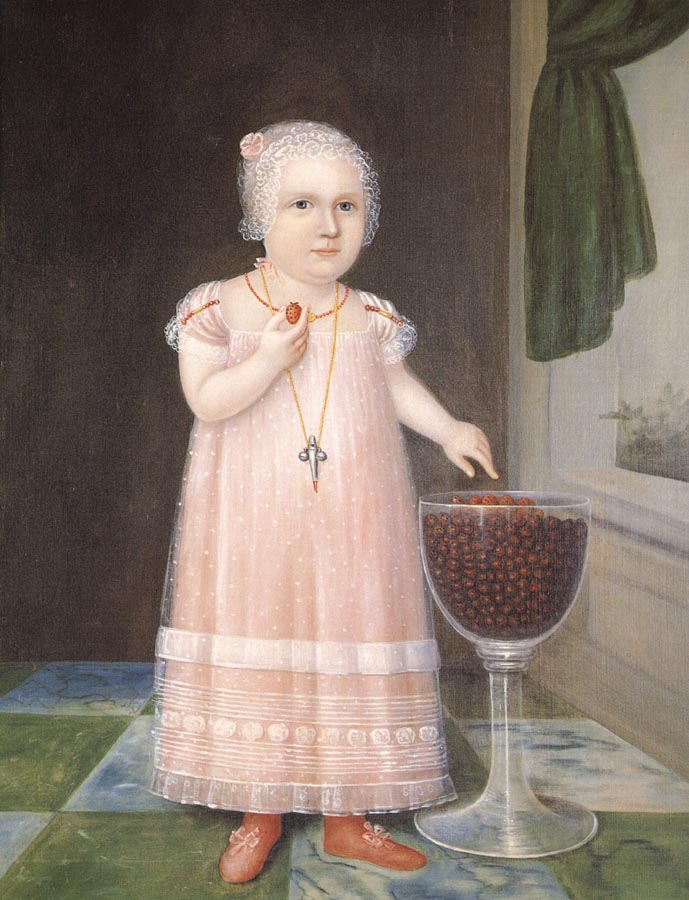 Little Girl in Pink with Goblet Filled with Strawberries:A Portrait